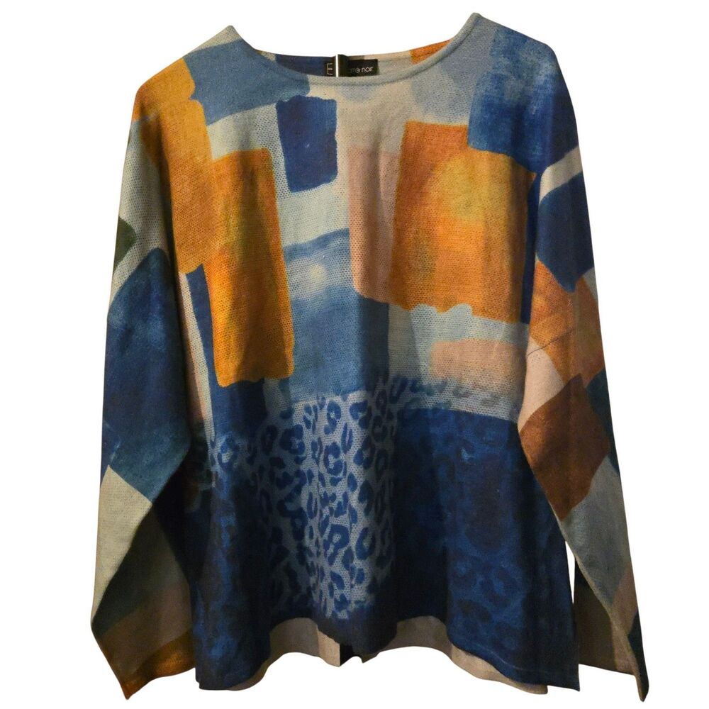 Eileen Fisher Blue & Orange Abstract Print Long-Sleeve Blouse